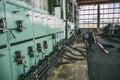 Old cabinets with equipment in an abandoned factory Royalty Free Stock Photo