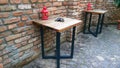 Old cafe, brick wall, retro table, retro lamp