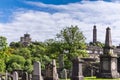 Old Calton cemetery with Calton hill monuments, Edinburgh, Scotland, UK.