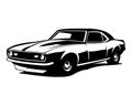 old camaro car silhouette. isolated white background view from side. Royalty Free Stock Photo