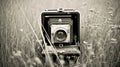 Vintage Camera In Tall Grass: Classic Portraiture With Kitsch Charm