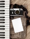 Old camera, film, piano Royalty Free Stock Photo