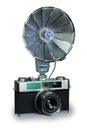 Old camera with flash Royalty Free Stock Photo
