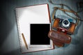 Old Camera - Instant Photo Frame and Notebook Royalty Free Stock Photo