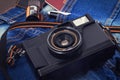 Old camera, vintage camera films popular in the past. Royalty Free Stock Photo