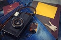 Old camera, vintage camera films popular in the past. Royalty Free Stock Photo