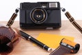 Old camera, vintage camera films popular in the past. Royalty Free Stock Photo