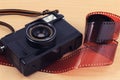 Old camera, vintage camera films popular in the past. Royalty Free Stock Photo