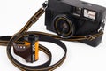 Old camera, vintage camera films popular in the past. Royalty Free Stock Photo