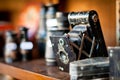 Old camera. vintage photography equipments. Royalty Free Stock Photo