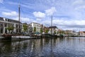 The old canals of Zwolle with beautiful old barges on the quay