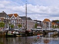 The old canals of Zwolle with beautiful old barges on the quay