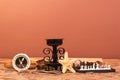 Old candle holder, compass, nautical star chess Royalty Free Stock Photo