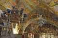 Old candle lamps and ceiling of the hall of the Golgotha altar in the Church of the Holy Sepulchre in Jerusalem Royalty Free Stock Photo