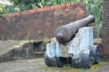 Old cannon ball defense for war artillery display during Spanish era Royalty Free Stock Photo