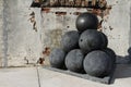 Old Cannon balls at Fort Zachary Taylor National Historic State Park, Key West, Florida, USA Royalty Free Stock Photo