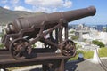 Old cannon at the entrance to the Fort Adelaide overlooking the city in Port Louis, Mauritius.