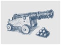 Old cannon hand drawn blue sketch vector Royalty Free Stock Photo