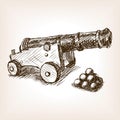 Old cannon hand drawn sketch vector Royalty Free Stock Photo