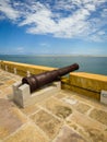 Old cannon inside Santa Cruz Fort, old Dutch and later Portuguese fort on Itamaraca Island, Brazil