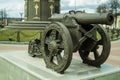 An old cannon near the memorial in honor of the victory in the war of 1812 in the town of Maloyaroslavets in Russia. Royalty Free Stock Photo