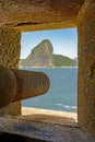 Old cannon pointed to Sugar Loaf hill and Guanabara bay in Rio de Janeiro Royalty Free Stock Photo