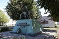 Old cannon on a postament as a Great Patriotic War monument in center of Pavelets in Ryazan region.