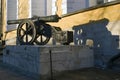 Old cannons shown in Moscow Kremlin. Shadow of a cannon Royalty Free Stock Photo