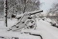 Old cannon after snowing storm