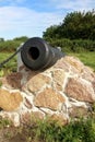 Old cannon on a stone pedestal