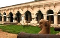 Old cannon with lion sculpture in people hall of thanjavur maratha palace