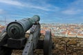 Old cannon on viewpoint of Castello de Sao Jorge Royalty Free Stock Photo