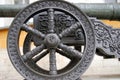 Old cannon wheel and barrel. Moscow Kremlin. UNESCO Heritage. Royalty Free Stock Photo