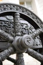 Old cannon wheel in Moscow Kremlin. UNESCO Heritage Site.