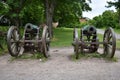 Old cannons displayed in a park