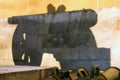 Old cannons shown in Moscow Kremlin. Shadow of a cannon Royalty Free Stock Photo