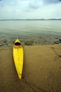 Old canoe on mudflat beach Royalty Free Stock Photo