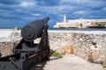 Old Canon looking at castle del Morro Royalty Free Stock Photo