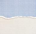 Old canvas texture background with delicate stripes pattern and blue vintage torn paper Royalty Free Stock Photo