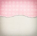 Old canvas texture background with delicate stripes pattern and pink vintage torn paper Royalty Free Stock Photo