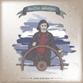 Old captain color sketch. Maritime adveture series. Royalty Free Stock Photo