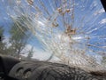 Old car broken glass steeing wheel Royalty Free Stock Photo