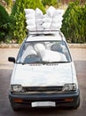 Old car, good staffing of airbags. Joke. Royalty Free Stock Photo