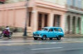 HAVANA, CUBA - OCTOBER 21, 2017: Old Car in Havana, Cuba. Pannnig. Retro Vehicle Usually Using As A Taxi For Local People and Tour Royalty Free Stock Photo