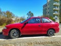 Old car Hyundai Accent coupe subcompact parked