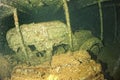 Old Car inside II world war ship wreck hold Royalty Free Stock Photo