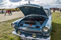 Soviet retro car GAZ-21 Volga open the hood at the exhibition of retro cars in Kyiv Royalty Free Stock Photo