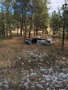 Old car abandoned year ago in the mountains Royalty Free Stock Photo