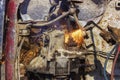 Old car motor flame cutting Royalty Free Stock Photo