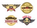 Old car, motorcycle repair services, garage icons